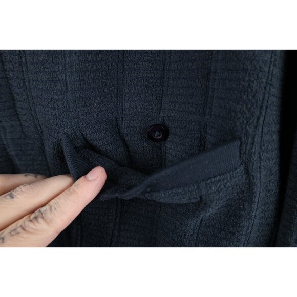 Vintage 90s Y2K Streetwear Mens Medium Ribbed Fleece Collared Sweatshirt Blue - Picture 4 of 10